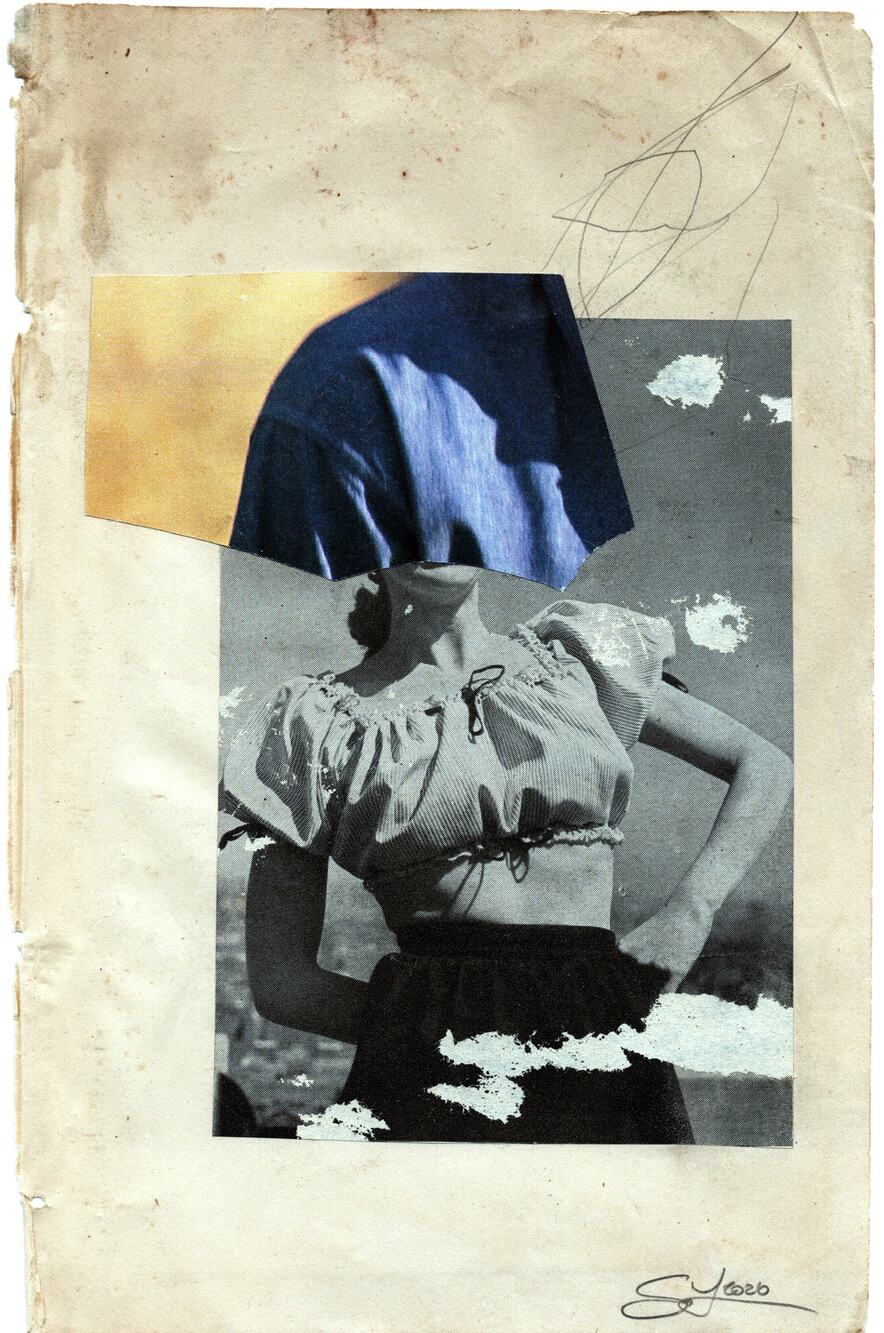 Original Mixed Media Modern Art Collage "Pnyx" 5.75x9" Signed
